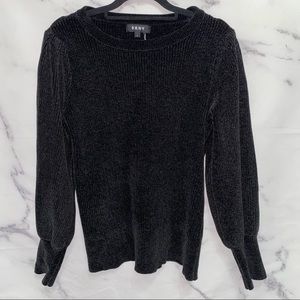 DKNY Black Ribbed Chenille Pullover Sweater